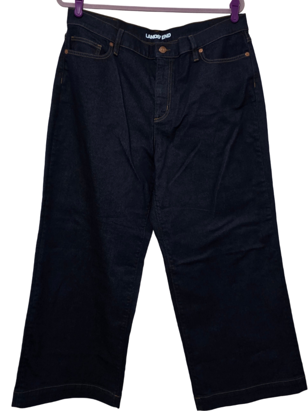 Lands' End Women's Recover Dark Indigo High-Rise Cropped Wide-Leg Jeans - Picture 2 of 7